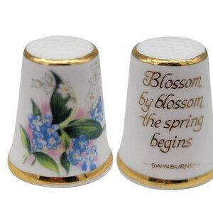 Royal Grafton Thimble England Bone China Flower & Quote Blossom By Blossom EUC